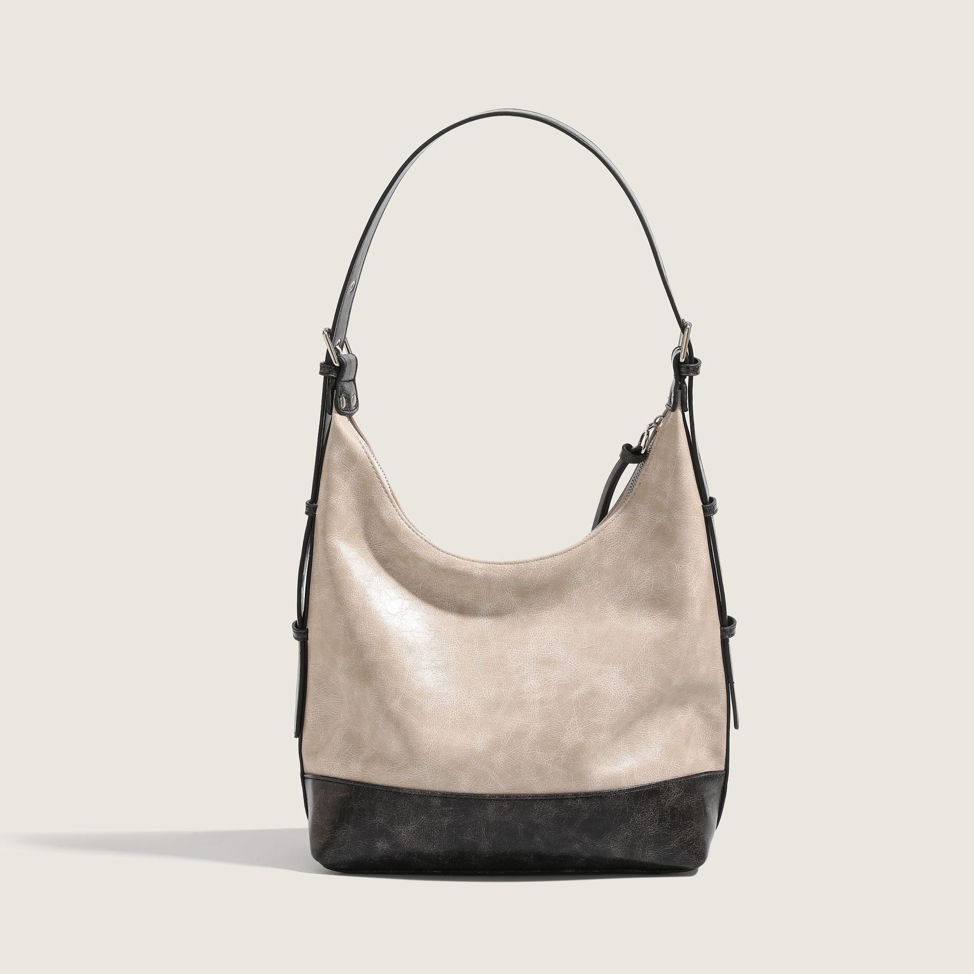 Contrasting color tote bag women's large-capacity fashionable and versatile shoulder bag PU leather texture trendy leisure bag high-end bucket bag