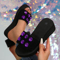 Plus size fashion rhinestone platform slippers for women, 2025 new arrival, aliexpress wedge heel flat slide sandals, fabric upper