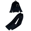 Women's sweater set - autumn/winter loose fit fashion color block crew neck long sleeve knit top & high waist wide leg pants two-piece outfit