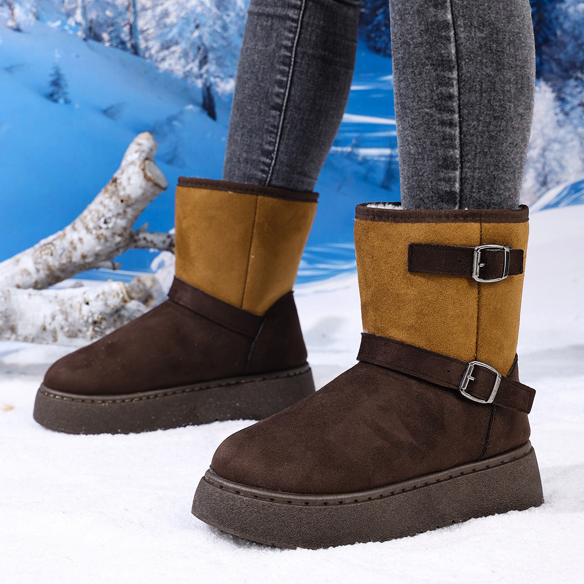 2025 autumn and winter  Europe and the United States  large-size warm fashion color matching simple one-pedal snow boots wholesale