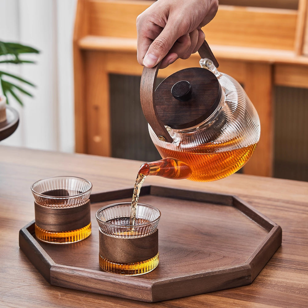 Japanese-style north american black walnut tea set - home glass teapot, high-temperature resistant afternoon fruit tea brewing set