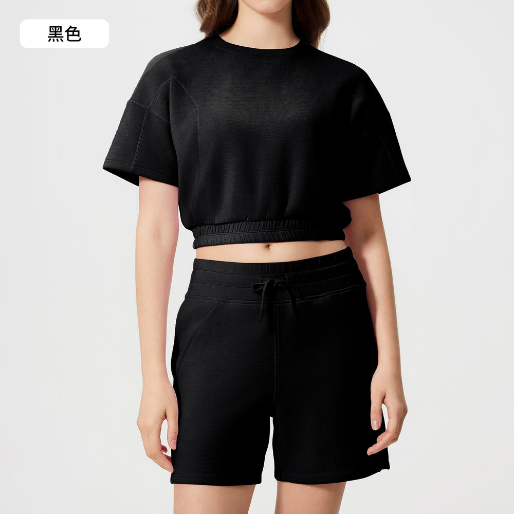 Women's summer casual activewear set: cloud-like air layer, loose fit, slimming, solid color, fashionable fitness yoga two-piece outfit