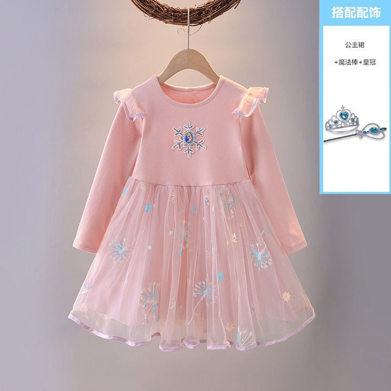 Girls' dress  spring/autumn new fashionable baby girl elsa princess dress kids mesh skirt trendy