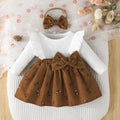 baby girl printed flutter sleeve ruffle trim bow 2-in-1 dress with headband - new autumn dress