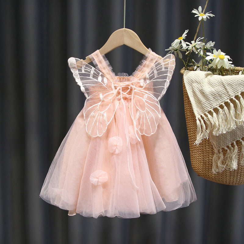 Girls' mesh suspender summer dress - new angel princess style, kids' vest, puffy, cute children's clothing
