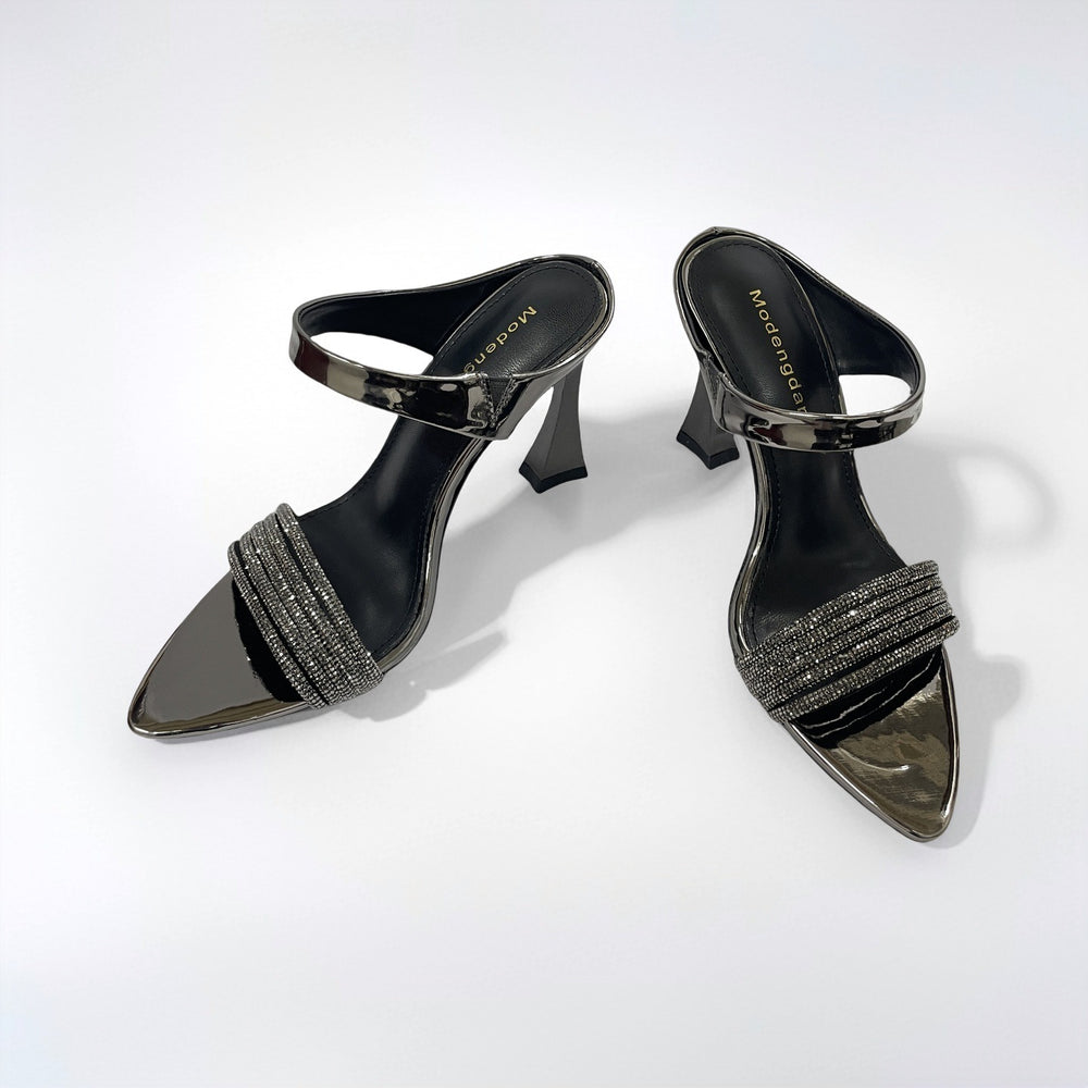 2026 summer new european and american style stiletto heel open toe pu leather high heel mules - women's fashionable outdoor half slippers