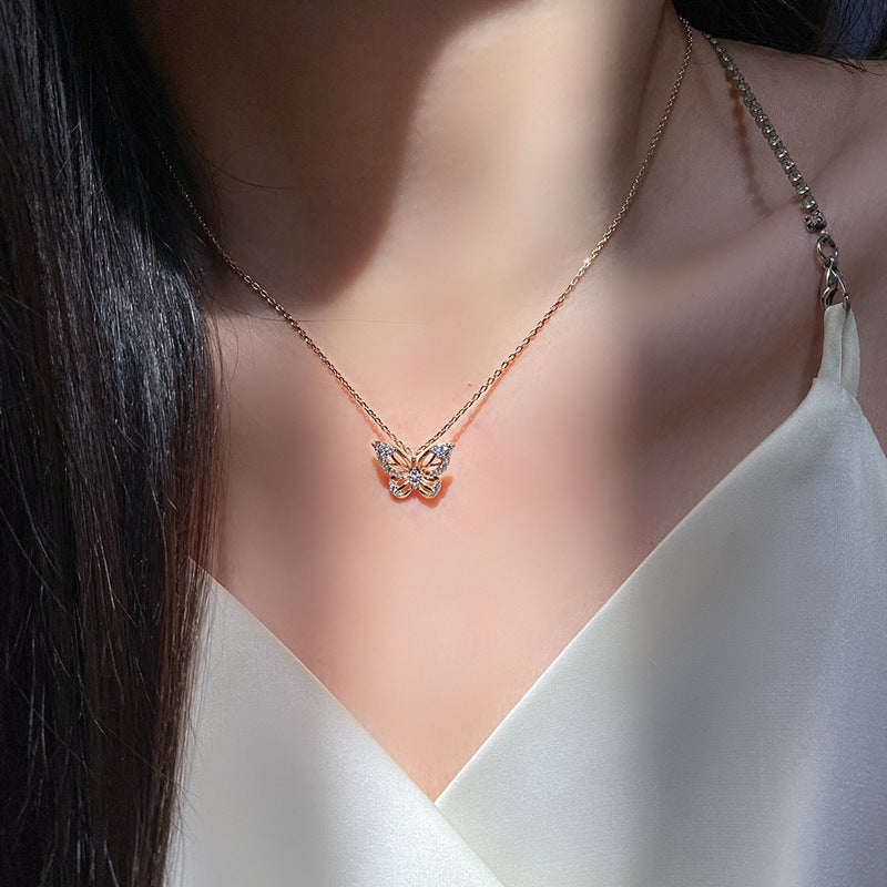Wholesale alloy clavicle chain fashion jewelry - european & american style, versatile, diamond-studded pendant, delicate butterfly necklace for women