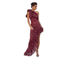 summer new european and american style women's sexy one-shoulder ruffle print asymmetrical dress
