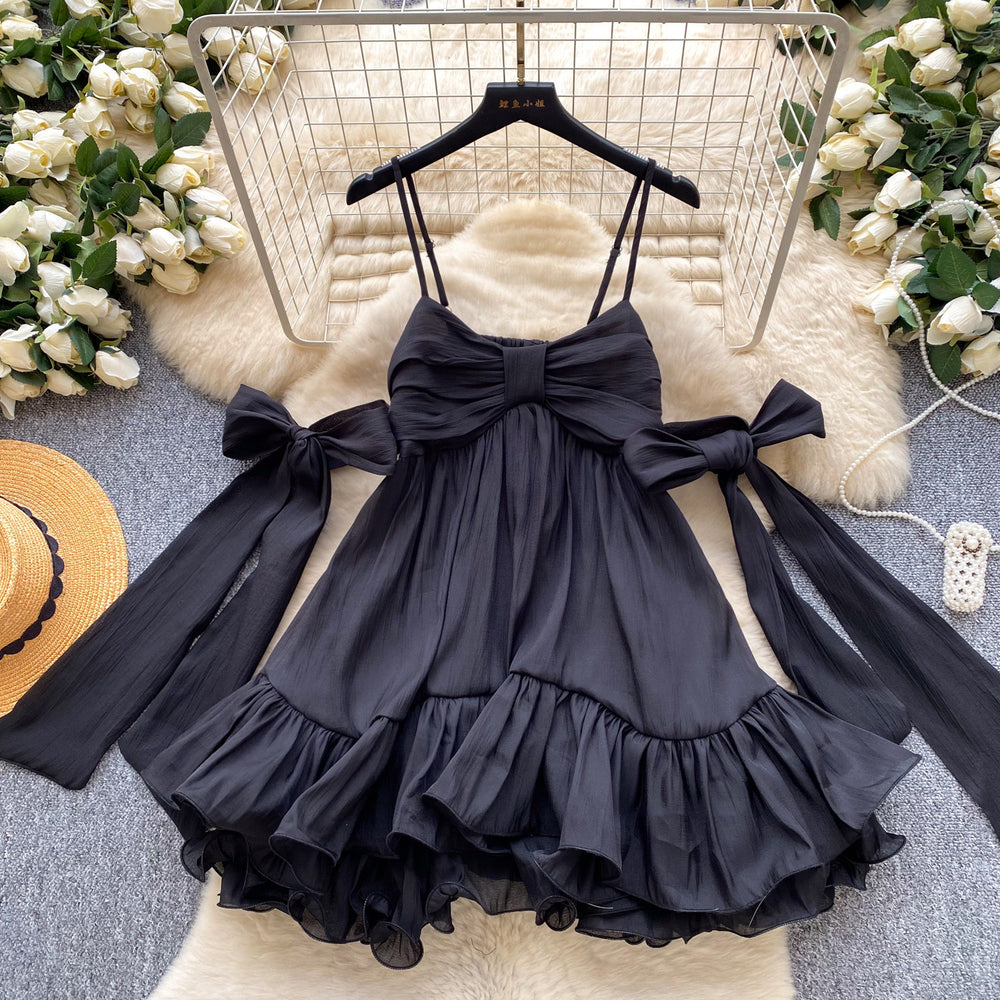 French girl style sweet & spicy bowknot cami dress - korean ruffle trim a-line skirt - age-defying
