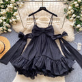 French girl style sweet & spicy bowknot cami dress - korean ruffle trim a-line skirt - age-defying
