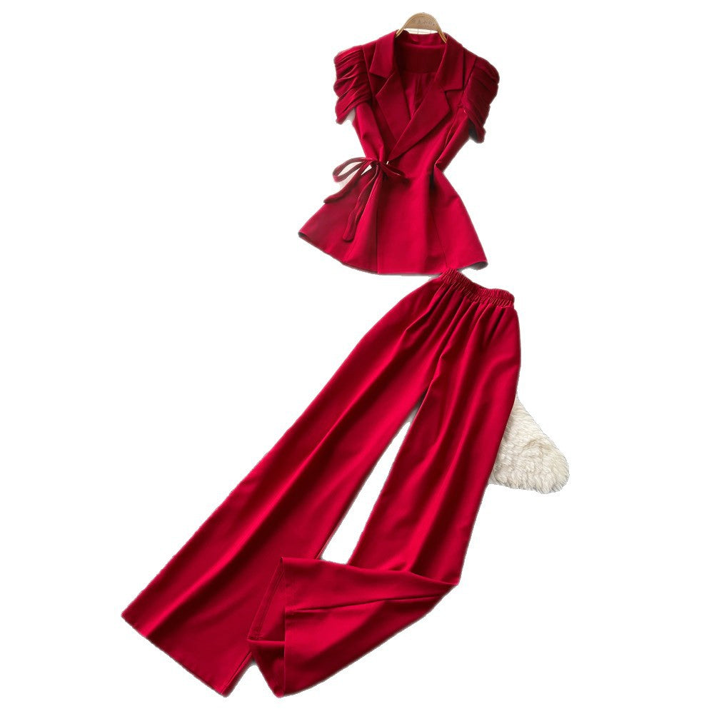 Lightly mature elegance style red strap suit women's springwork clothing suit collar classy sense slimming lookfashion outfit