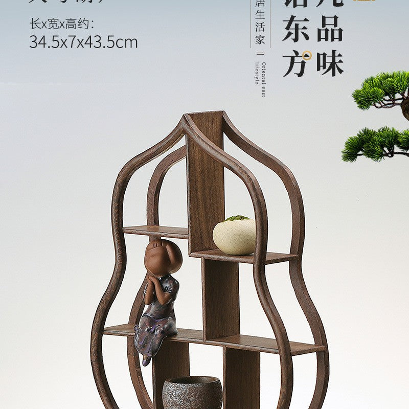 Solid wood teacup rack Chinese Bogu rack storage box table rack Pu'er teapot stove tea set accessories