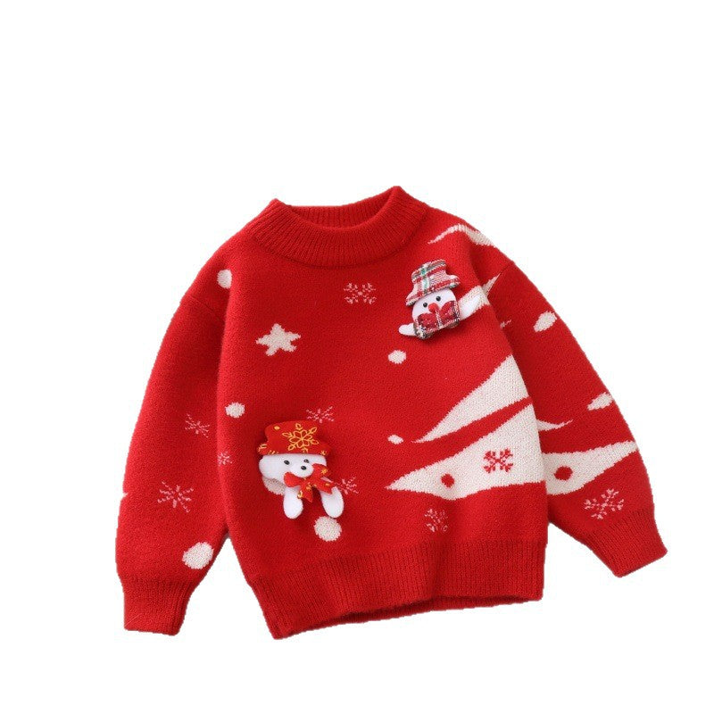 Kids' sweater girl christmas red new year's outfit stylish thickened baby warm clothes  new boys' chinese new year apparel