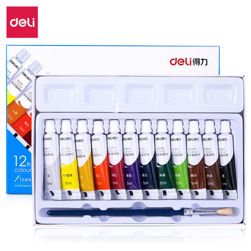 Deli 73859-12 Color 5ml Watercolor Paint Acrylic Paint Set Boxed Student Children's Painting