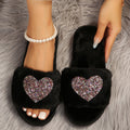 Fall and winternew arrivalfleece-linedthickened fur slippers for women, peach heart indoor and outdoor thick sole home confinement open cotton slippers for women