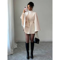 Women's autumn/winter new fashion elegant stand collar cinched waist flared sleeve solid color cape style wool coat outerwear