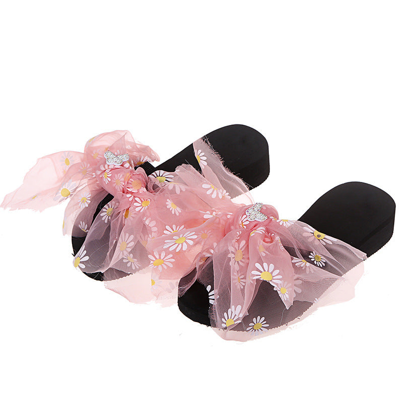 2024 spring/summer casual flat daisy bow sandals women's slippers wholesale - plus size sandals for export