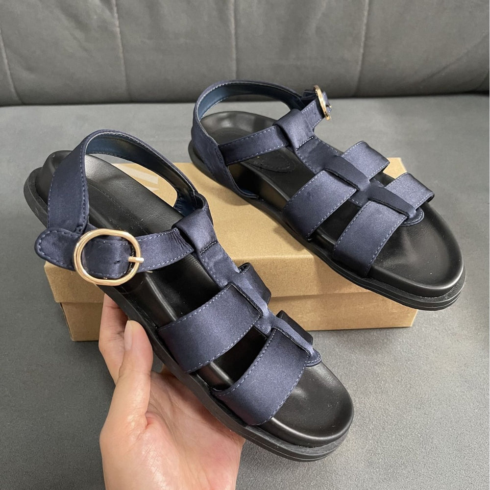 Summer new arrivals: women's satin flat sandals - commute, casual, outdoor, fashionable, thick-soled, color block beach sandals