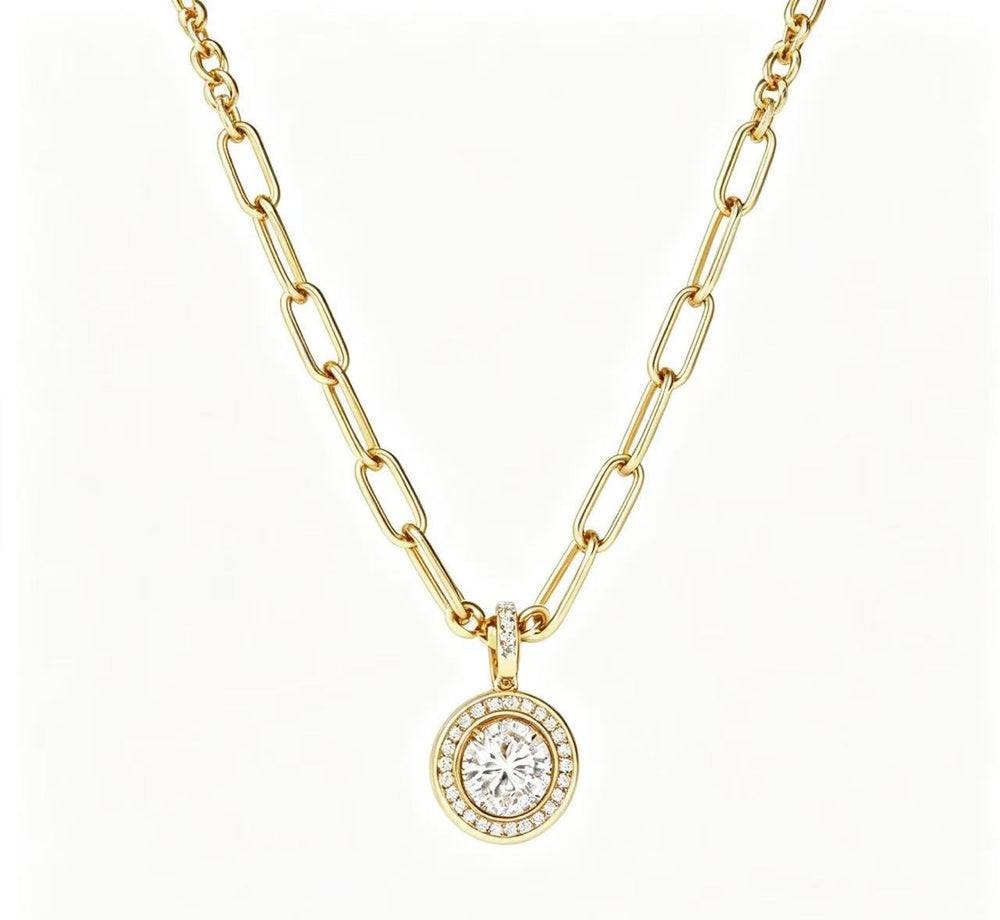 new style accessible luxury inlaid six-claw zircon copper zircon 14k gold necklace female golden elegant clavicle chain heart