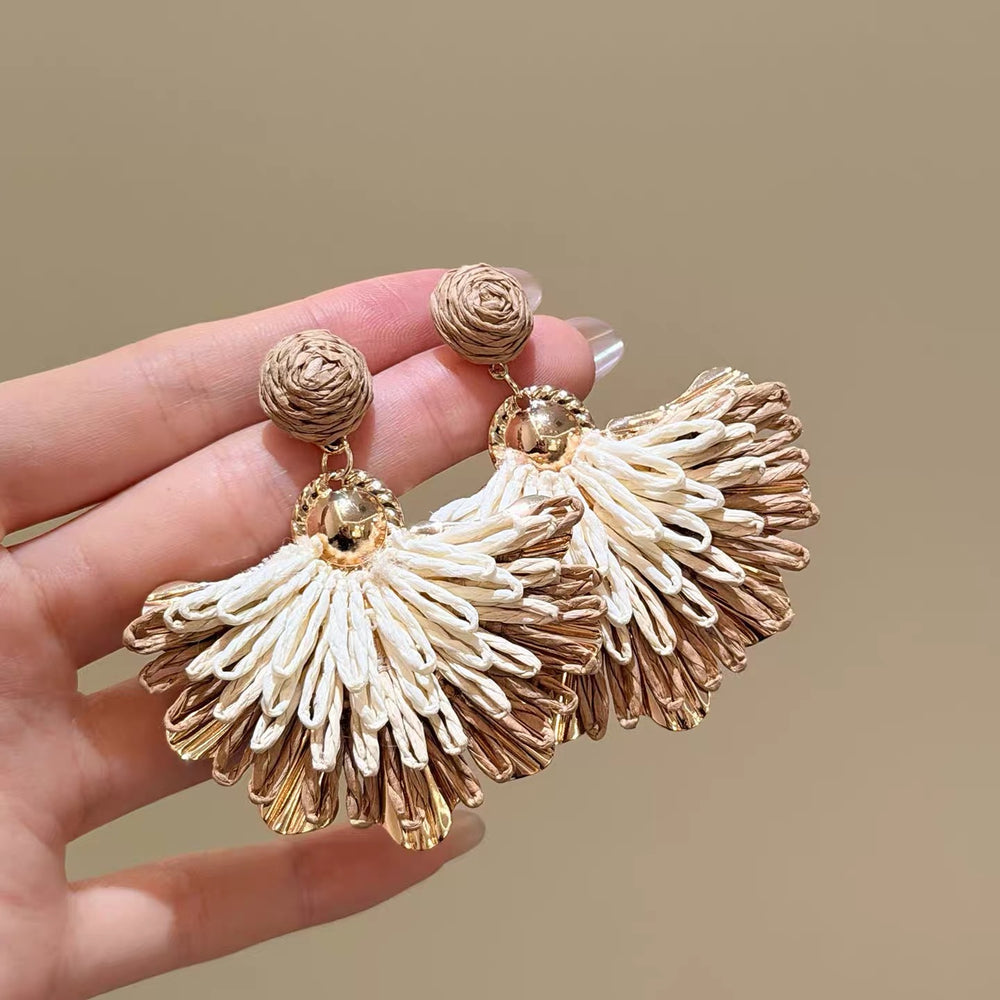 Beach vacation coffee color straw earrings earrings earrings earrings 2026 spring and summer new arrival women's jewelry trendy wholesale