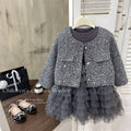 Girls' outfit set -  winter collection: stylish sequin two-piece set with quilted jacket and fleece-lined dress