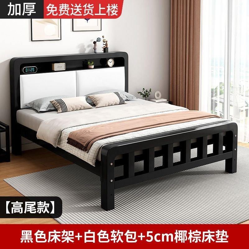 Wrought iron bed double bed for home bedroom kids small apartment single thickened reinforced iron frame bed soft package for rental room