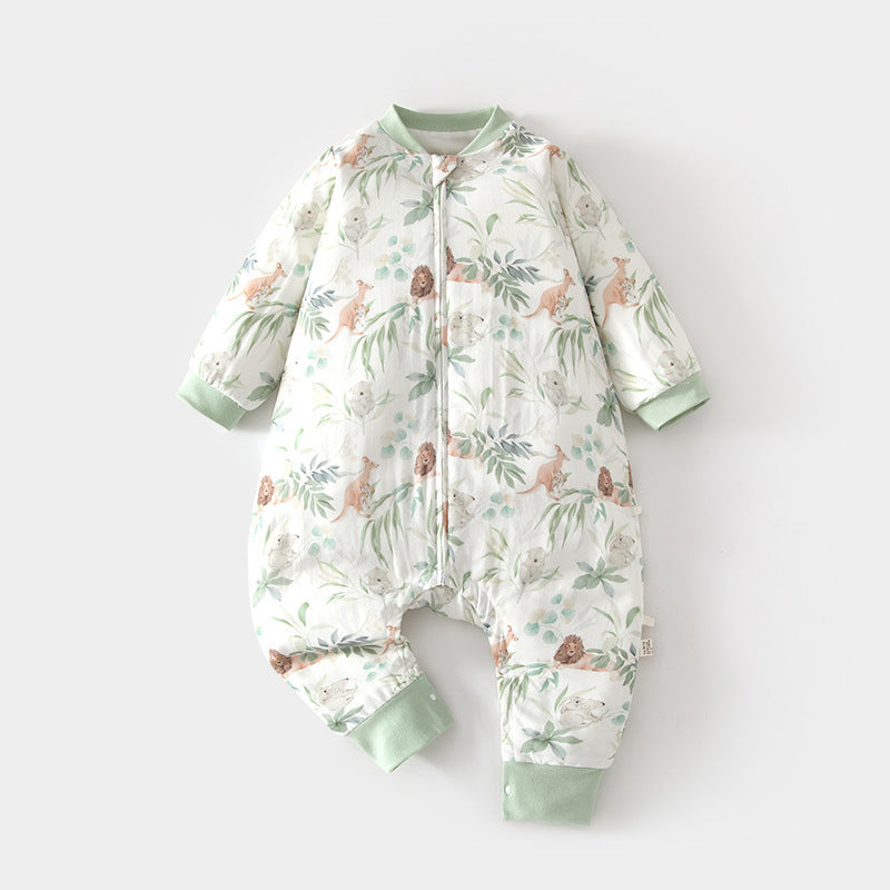 Baby muslin swaddle sleep sack - bamboo fiber, spring/summer, unisex, split-leg design, newborn zipper closure, front 6-layer, back 4-layer