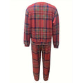 women's plaid cat print plus size two-piece outfit: long sleeve crewneck top and drawstring sweatpants
