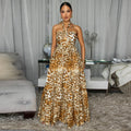 C7769 cross-border  new women's leopard print cutout waist maxi beach dress