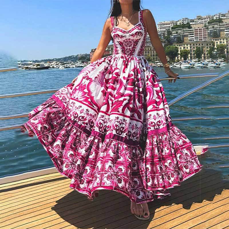 cross-border e-commerce women's fashion: european and american summer new arrivals - bohemian style fashionable printed halter dress