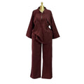 European and american women's clothing  autumn new collection: sweet and fresh turn-down collar long-sleeve shirt and high-waisted straight-leg pants two-piece set