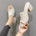 Square toe sandals summer  new french high heels open toe flyknit cutout peep-toe thong sandals wholesale