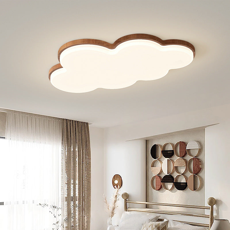 Vintage medieval style bedroom light creative children's room boys and girls cloud ceiling light walnut color Zhongshan lamp