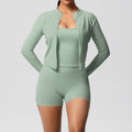 Cloud-feel outdoor leisure sports three-piece set: high-waisted, tight-fitting, pocketed, quick-dry yoga, pilates, running, and fitness apparel