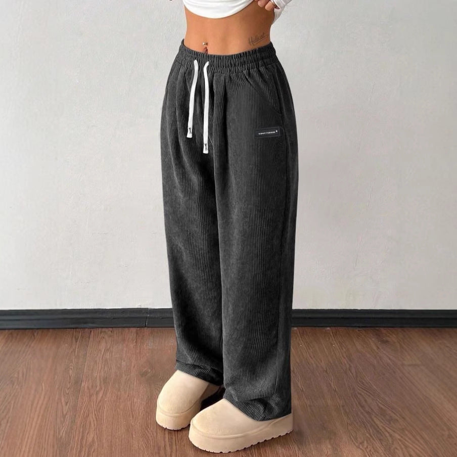 autumn/winter new arrival: women's relaxed fit drawstring solid color pocket casual pants - perfect for cross-border e-commerce on  (us & europe)