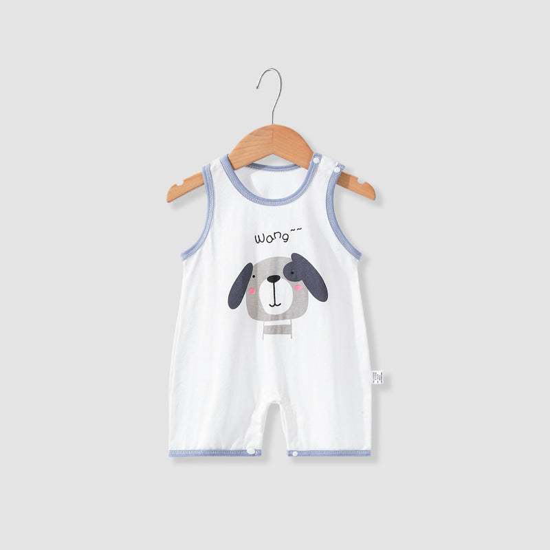 Baby sleeveless romper summer thin newborn bodysuit unisex infant crawling suit cartoon onesie