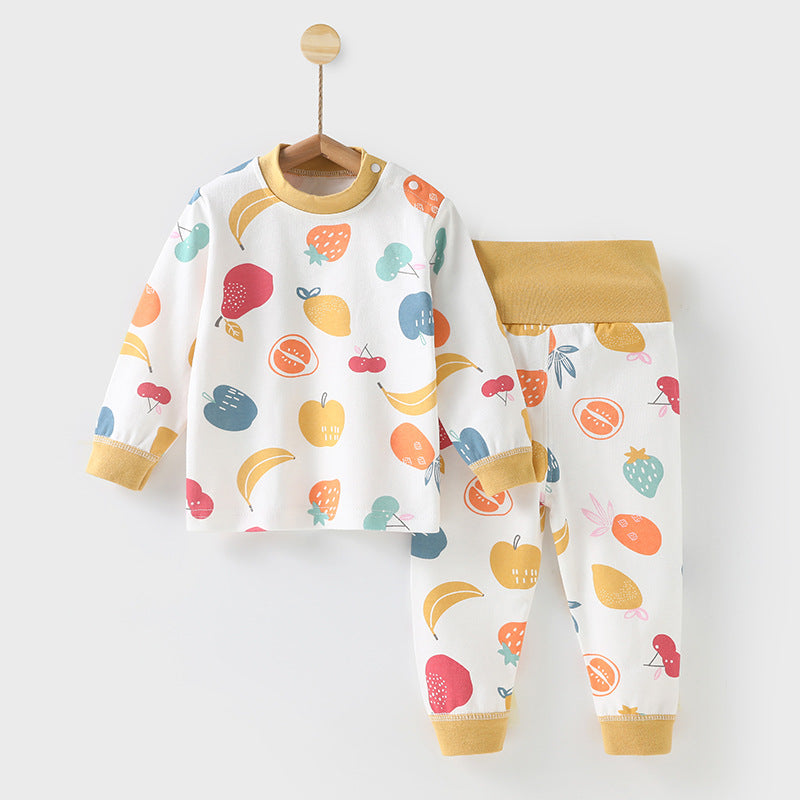 Baby autumn clothes suithigh waist belly protection men and women baby children long sleeves separates pajamas autumn pants pure cotton kidssuit