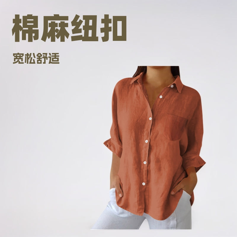 european and american  spring new arrival cotton linen button pocket shirt jacket loungewear casual women's top