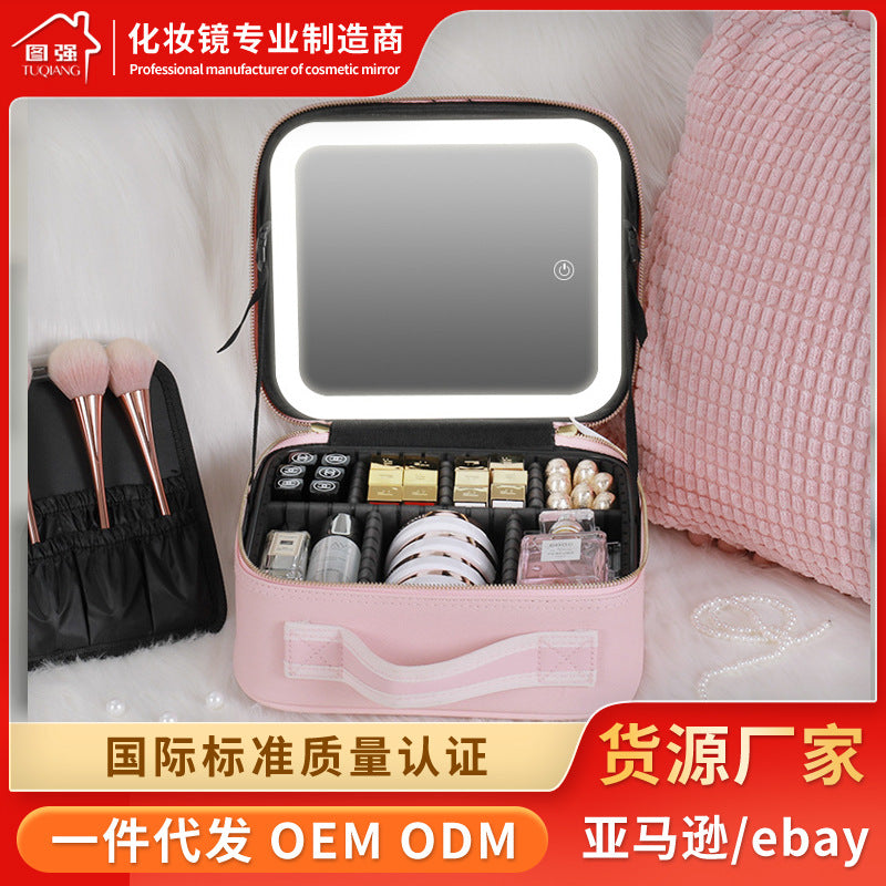 Cosmetic bag with lamp Cosmetic case Full screen mirror Portable travel Cosmetics storage bag Storage box LED