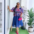 Amazon puff sleeve cardigan european and american elegant long dress african cross-border plus size women's printed dress