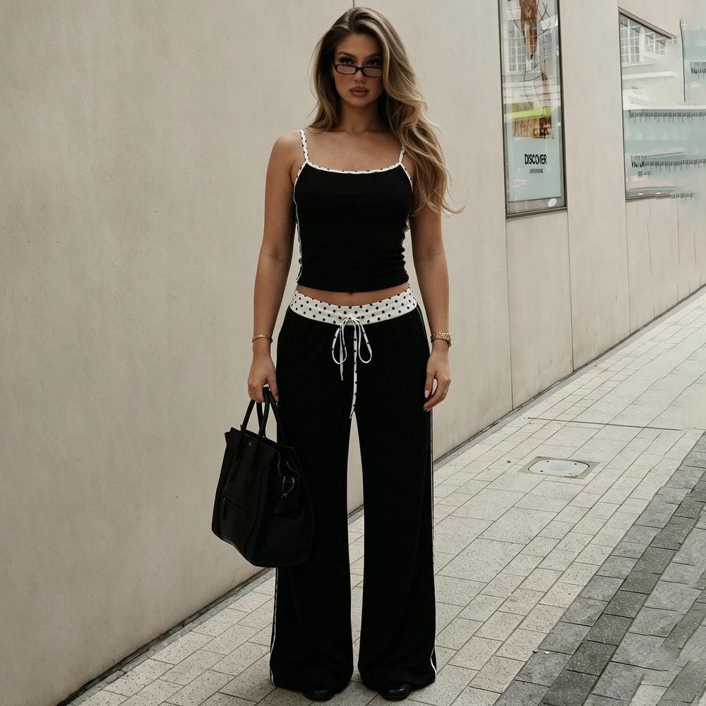 European and american cross-border women's fashion:  summer new sleeveless camisole sexy tank top drawstring polka dot slim-fit pants