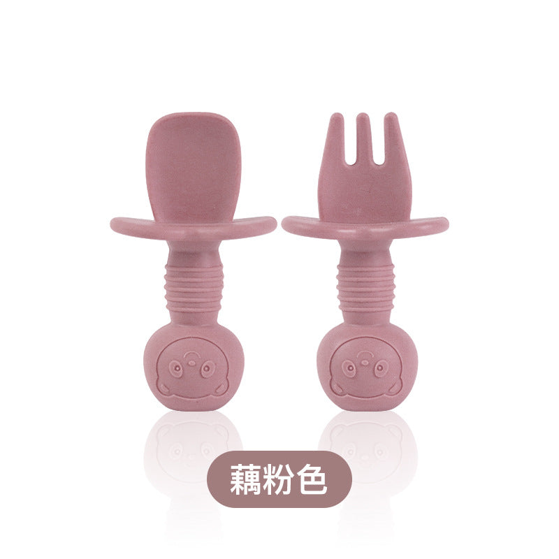 Food grade silicone fork and spoon baby learning to eat training licking spoon short handle silicone complementary food spoon mini baby soft spoon