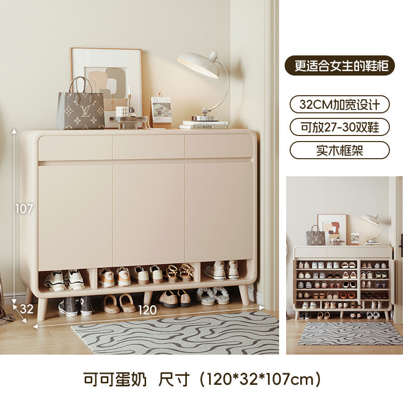 Shoe cabinet household door cream wind 2025 new home storage cabinet integrated against the wall large capacity multi-layer