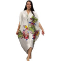 Faux silk printed loose fit plus size women's african style batwing sleeve maxi dress