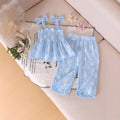 Girls' summer casual outfit: ruched waist cami top & daisy print pants - fresh & stylish summer wear for kids