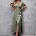 european and american cross-border summer new women's elegant twist knot slit dress
