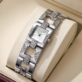 New arrivalretro alloy suitelegant women's bracelet watch square bar nail full diamond quartz women's watch steel strap