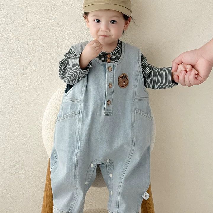 Baby and toddler overalls, baby boy denim rompers, autumn striped base layer, outdoor wear, overalls set, trendy