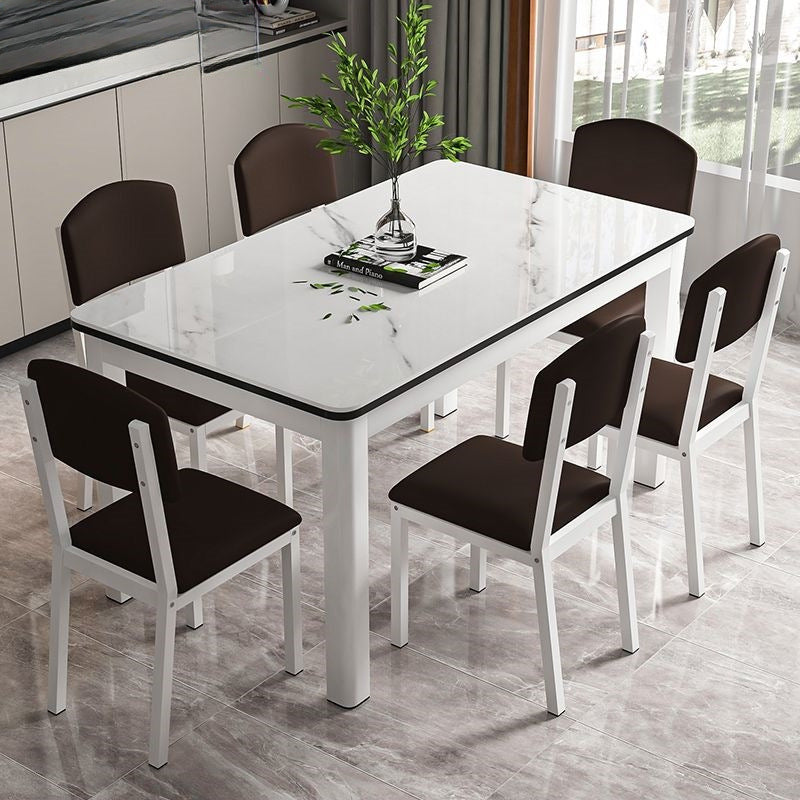 Tempered glass dining table and chair set - modern home dining table for small apartments, living rooms, and rental properties - rectangular table