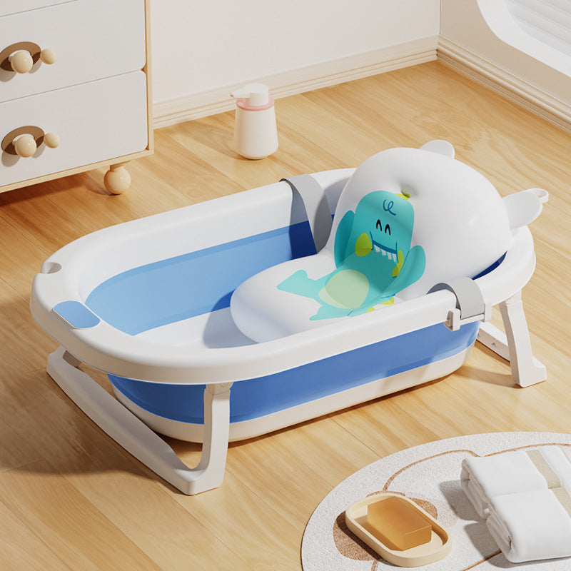 Newborn baby foldable bathtub with temperature-sensitive silicone plug, easy grip handles, and large capacity for baby bathing